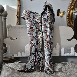 NWOT Multicolor Snakeskin Thigh-High Boots 9W